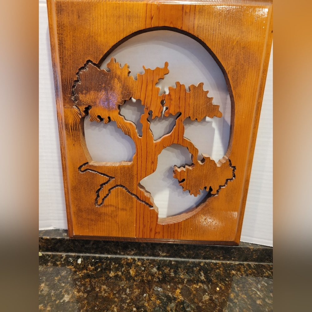 Rustic Wall Art Carved Wood Tree Motif Hand Carved 1994